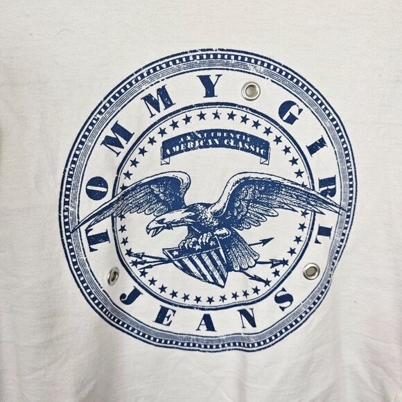 Tommy Girl Jeans Women's White Blue Top Shirt M Y2K Corset Punk Skater Rocker - Picture 7 of 16